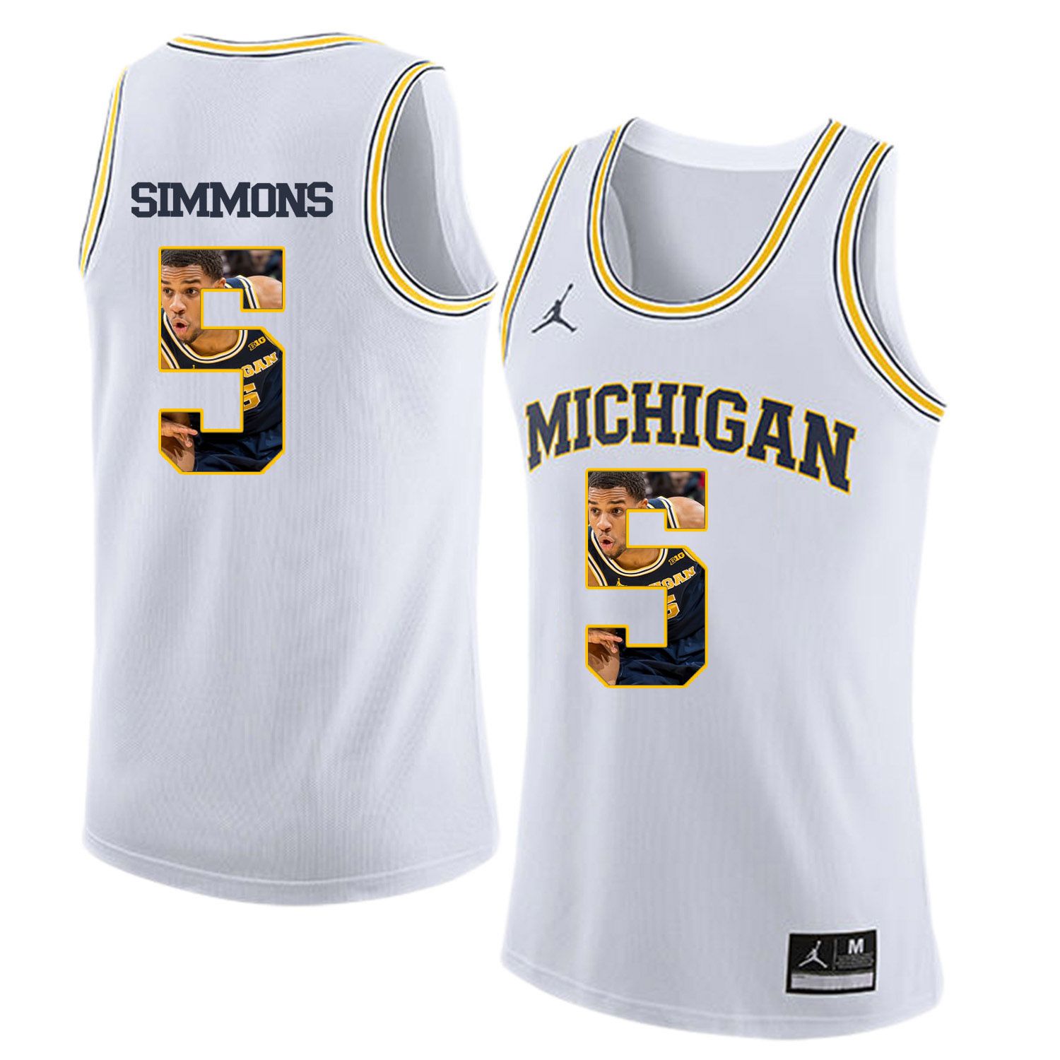 Men Jordan University of Michigan Basketball White 5 Simmons Fashion Edition Customized NCAA Jerseys